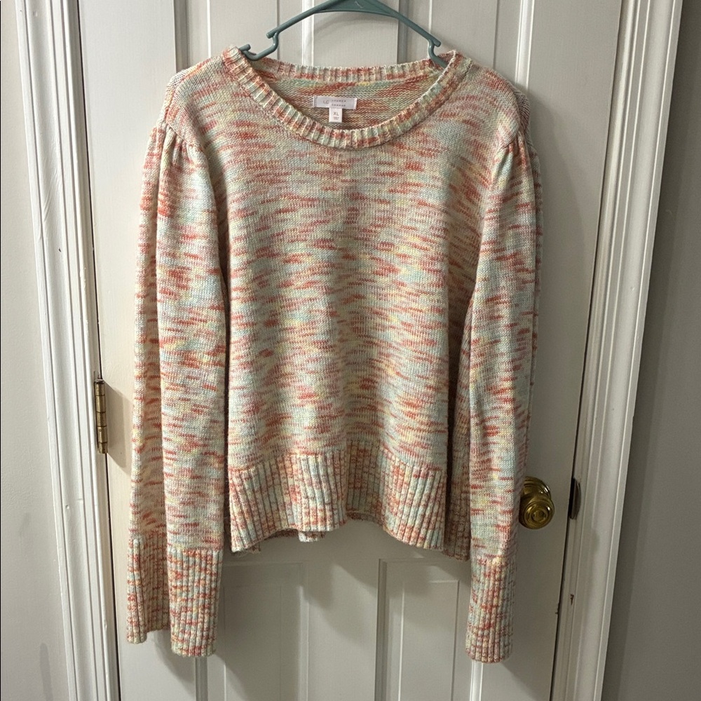 LC Lauren Conrad Cream Crewneck Sweater with Pink and Mint Speckles
